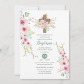 Sage Pink Waterverf Floral Baptism Uitnodigingen (Voorkant)