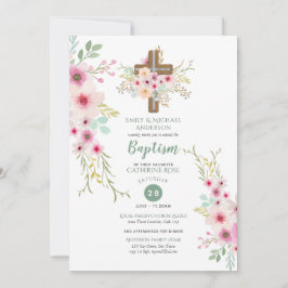 Sage Pink Waterverf Floral Baptism Uitnodigingen