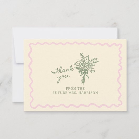 Sage Pink Whimsical Handwritten Bedankkaart (Voorkant)