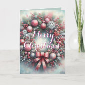 Sage & Pink Wreath – Elegant Personalized Holiday  Kaart (Voorkant)