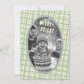 Sage Plaid Gingham Christmas Custom Photo Collage Feestdagenkaart (Voorkant)