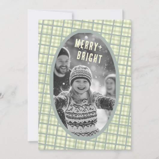 Sage Plaid Gingham Christmas Custom Photo Collage Feestdagenkaart (Voorkant)