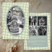 Sage Plaid Gingham Christmas Custom Photo Collage Feestdagenkaart