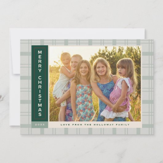 Sage Plaid Zijbalk Feestdagenkaart (Voorkant)