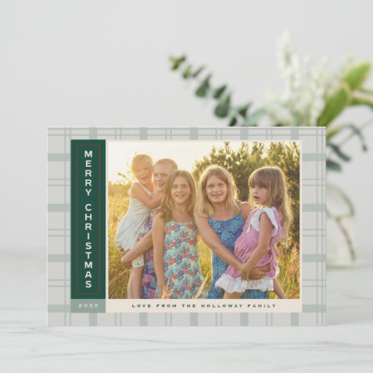 Sage Plaid Zijbalk Feestdagenkaart (Staand voorkant)