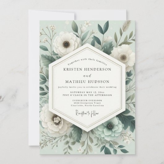 Sage Poetic Anemone Wedding Kaart (Voorkant)