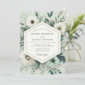 Sage Poetic Anemone Wedding Kaart (Staand voorkant)
