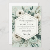 Sage Poetic Anemone Wedding Kaart (Voorkant / Achterkant)