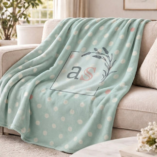 Sage Polka Dot Monogram Throw Elegant Wedding Gift Fleece Deken