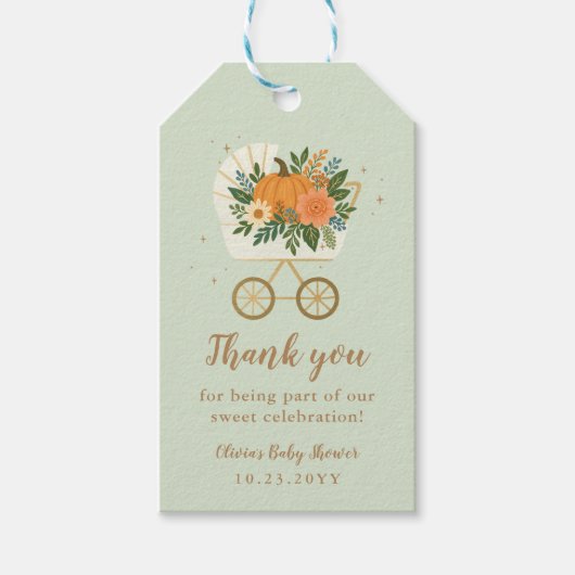 Sage Pompoen Baby Shower Bedankt Cadeaulabel (Voorkant)