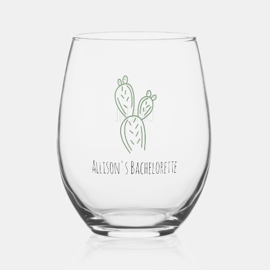 Sage Prickly Pear Cactus Bachelorette Wijnglas Wijnglas Zonder Voet (Voorkant)