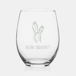 Sage Prickly Pear Cactus Bachelorette Wijnglas Zonder Voet