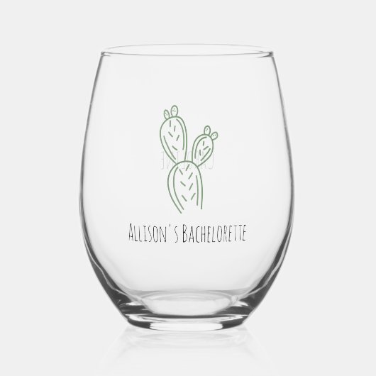 Sage Prickly Pear Cactus Bachelorette Wijnglas Zonder Voet (Voorkant)