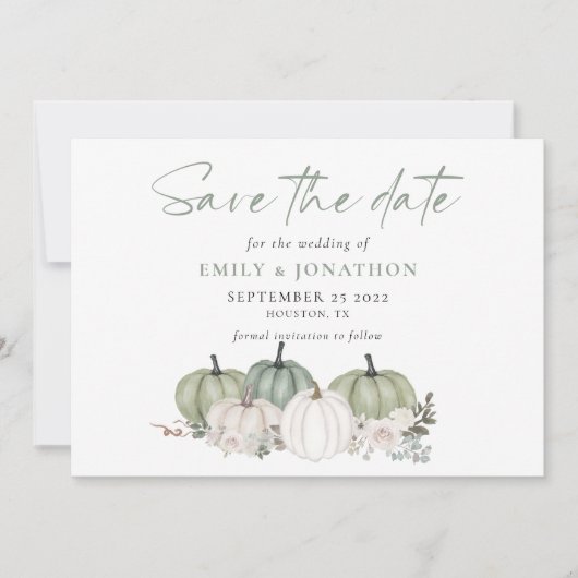 Sage Pumpkins Autumnal Florals QR Code Wedding Sav Save The Date (Voorkant)