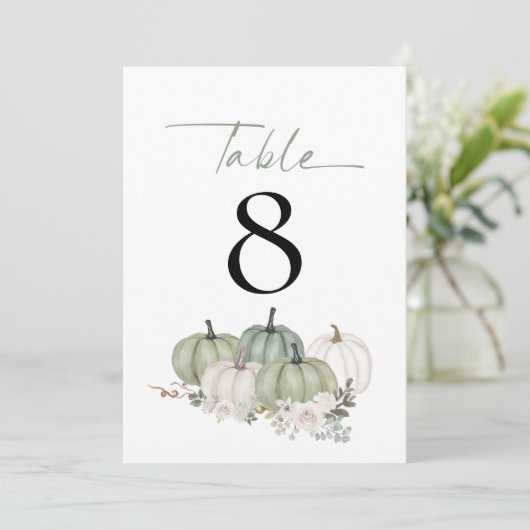 Sage Pumpkins Florals Weddenschappen Tabelnummer (Staand voorkant)