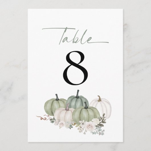 Sage Pumpkins Florals Weddenschappen Tabelnummer (Voorkant)