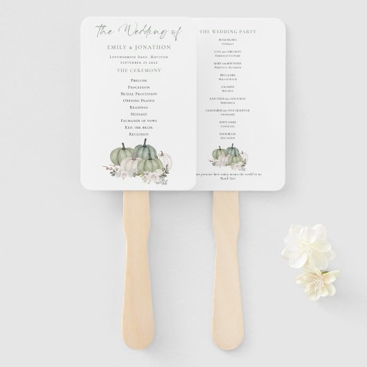 Sage Pumpkins Florals Wedding Programme Handwaaier (Voorkant en achterkant)