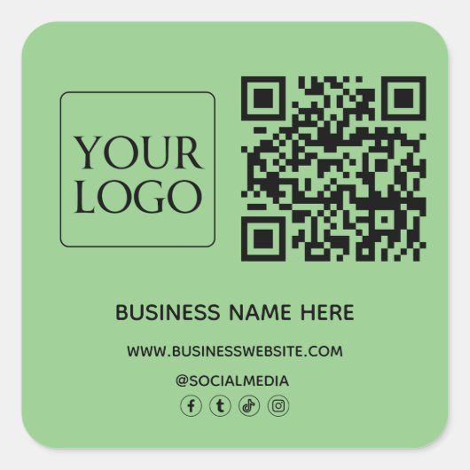 Sage QR Code Zakelijke Logo Website Sociale Media Vierkante Sticker (Voorkant)