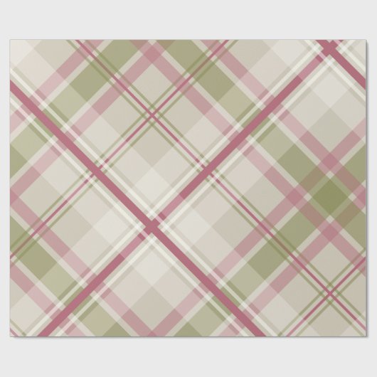 Sage raspberry crème diagonaal vlakpatroon cadeaupapier (Vlak)
