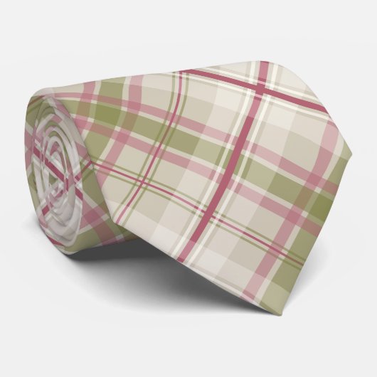 Sage raspberry crème diagonaal vlakpatroon stropdas (Opgerold)