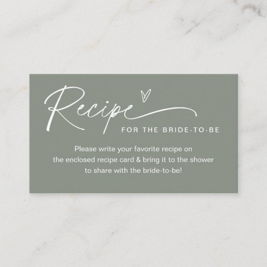 SAGE Recept Insteekkaart Bruidsfeest Visitekaartje (Voorkant)