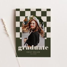 Sage Retro Checkered Arch Classic Photo Afstuderen Kaart
