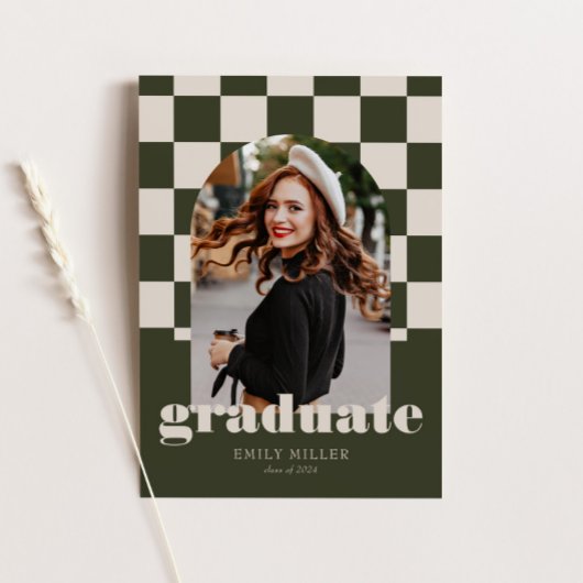 Sage Retro Checkered Arch Classic Photo Afstuderen Kaart