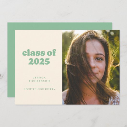 Sage Retro Eenvoud Foto Afstuderen Aankondiging (Voorkant / Achterkant)