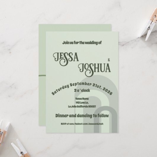 Sage Retro Funky Disco Bruiloft - Vet Modern Plezi Kaart (Voorkant / Achterkant in situ)