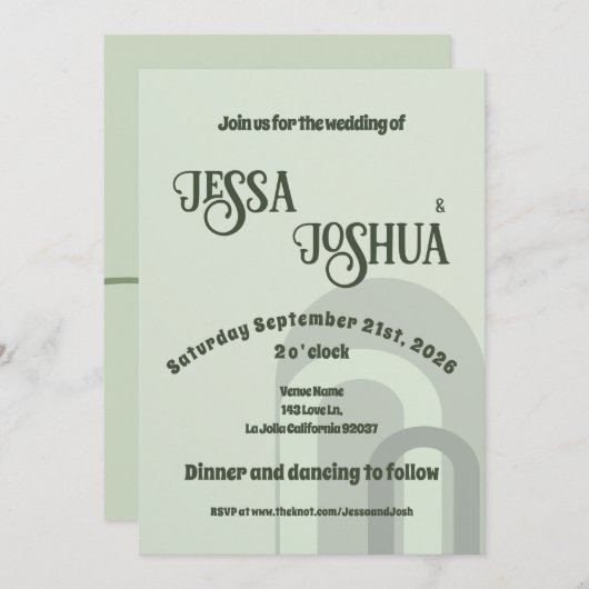 Sage Retro Funky Disco Bruiloft - Vet Modern Plezi Kaart (Voorkant / Achterkant)