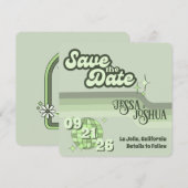 Sage Retro Funky Disco Wedding - Save the Date Kaart (Voorkant / Achterkant)