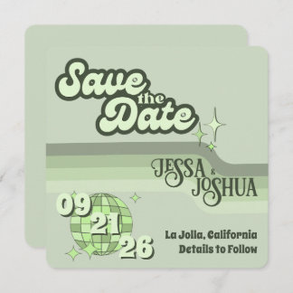 Sage Retro Funky Disco Wedding - Save the Date Kaart
