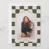 Sage Retro Geruite Boog Klassieke Foto Afstuderen Kaart (Voorkant)