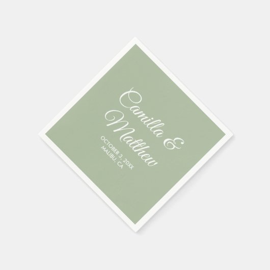 Sage romantisch script gepersonaliseerde bruiloft  servet (Hoek)