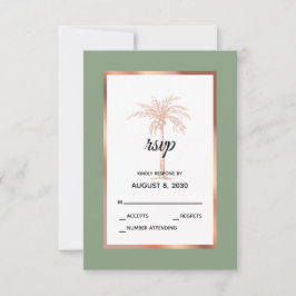 Sage Roos Gold Copper Palm Tree Beach Weddenschap RSVP Kaartje