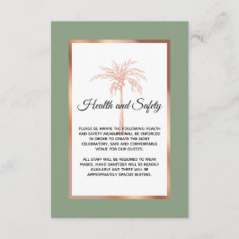 Sage Roos Gold Palm Tree Wedding Health and Safety Informatiekaartje