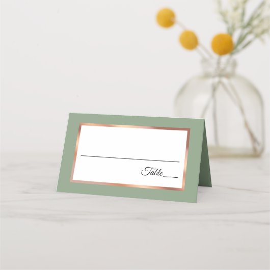 Sage Roos Goud Koper Palmboom Modern Bruiloft Plaatskaartje (Achterkant)