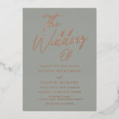 Sage & Roos Goud Moderne bruiloft Folie Uitnodiging (Voorkant)