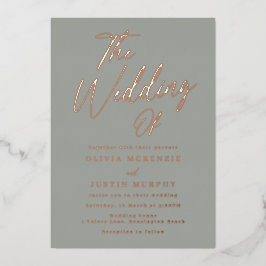 Sage & Roos Goud Moderne bruiloft Folie Uitnodiging