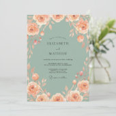 Sage Rose Botanische Romantische Bruiloft Kaart (Staand voorkant)