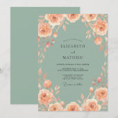 Sage Rose Botanische Romantische Bruiloft Kaart (Voorkant / Achterkant)