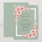 Sage Roze Bloesem Romantische Bruiloft Kaart (Voorkant / Achterkant)