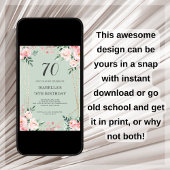 Sage | Roze Blush Floral 70th Birthday Invitation Kaart