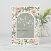 Sage Roze Blush Wildflower Afstudeerder Feestuitno Kaart (Staand voorkant)