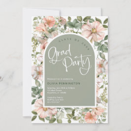 Sage Roze Blush Wildflower Afstudeerder Feestuitno Kaart