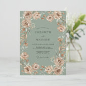 Sage Roze Botanische Aquarel Bruiloft Kaart (Staand voorkant)