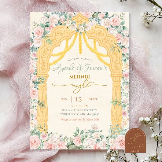 Sage Roze Mehndi Uitnodiging