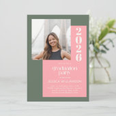 Sage Roze Moderne Foto Afsluiting 2026 Feest Kaart (Staand voorkant)