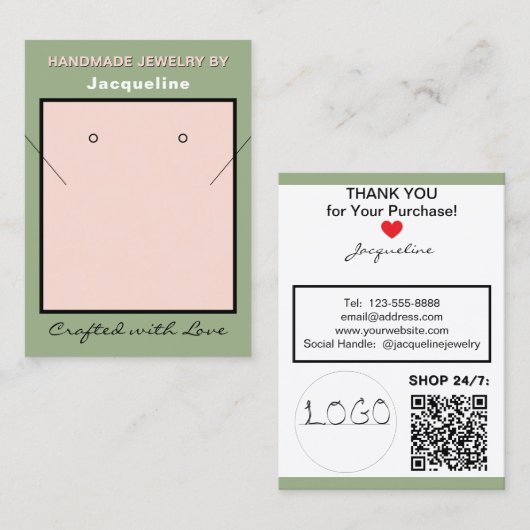 Sage Roze Oorbellen Hanger Logo Website QR Code Visitekaartje (Voorkant / Achterkant)