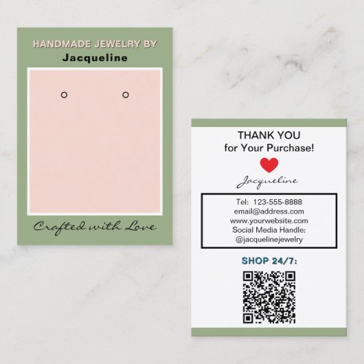 Sage Roze Sieraden Oorbellen Website QR Code Visitekaartje (Voorkant / Achterkant)
